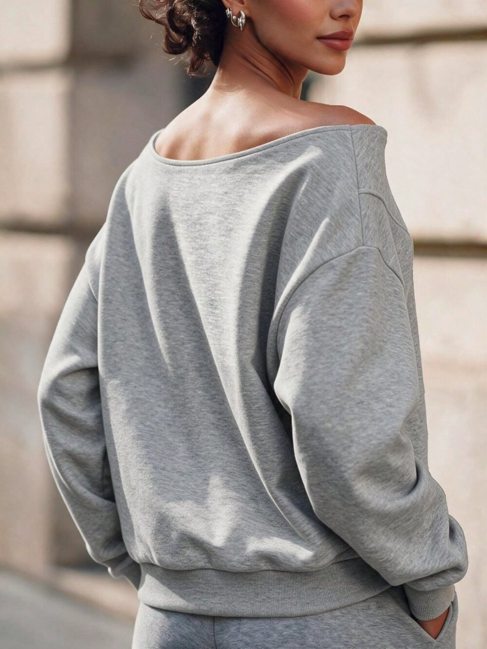 Light Grey Casual Women's Cut Out Drop Shoulder Pullovers - Picture 2 of 5